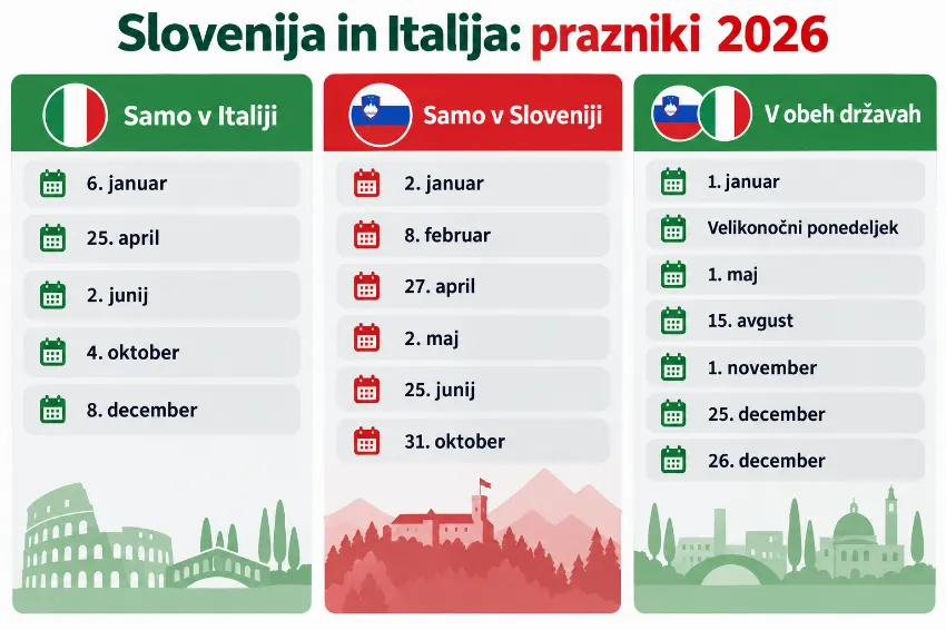 Primerjava slovenskih in italijanskih praznikov v letu 2026